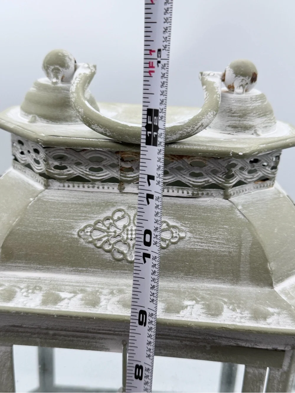 Distressed Sage Green/Gray Decorative Lantern